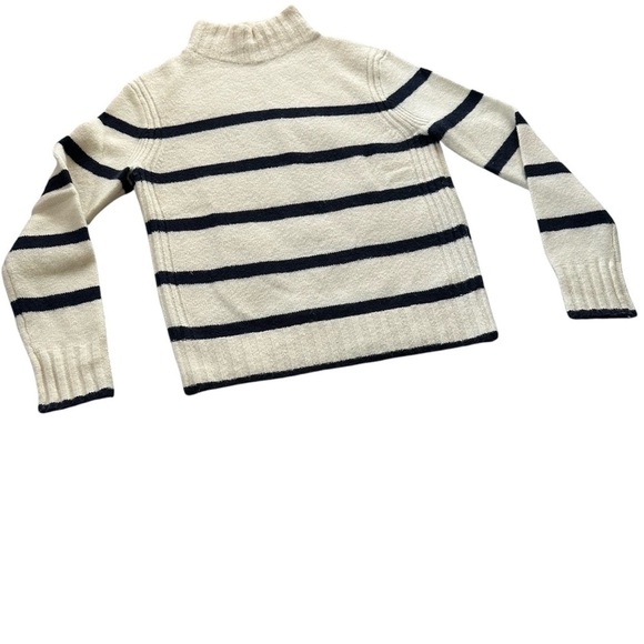 J Crew Sweater Mockneck Supersoft Yarn Striped Cream & Black Nautical Rugby Sz S - Picture 1 of 11